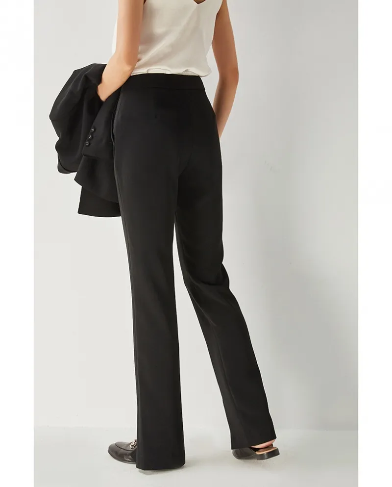 23 Autunno New Slim Fit Nero Casual Pantaloni larghi Fessura anteriore Micro-flare Pantaloni dimagranti a vita alta per le donne