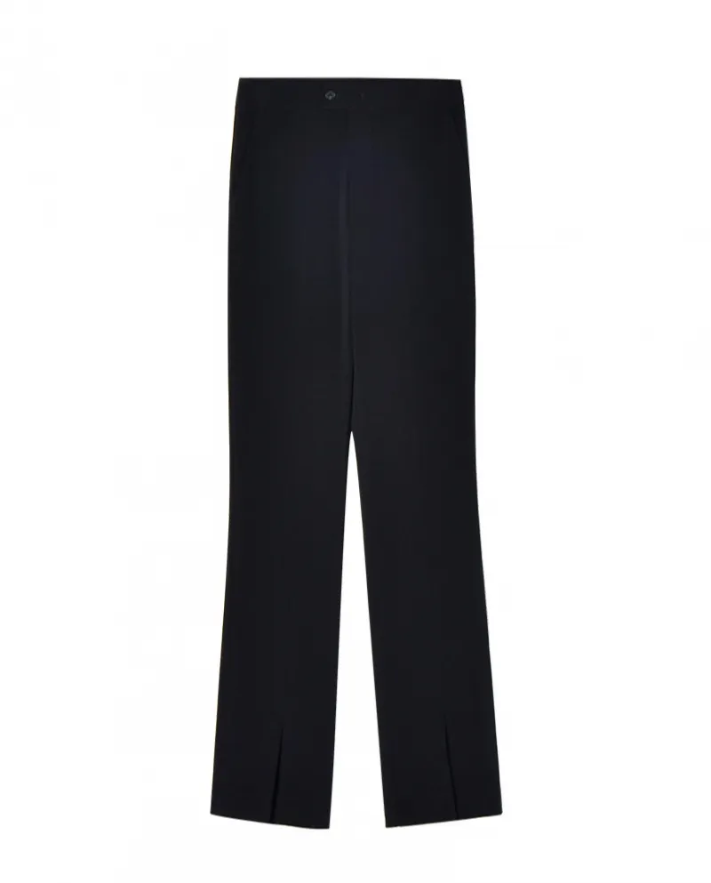 23 Autunno New Slim Fit Nero Casual Pantaloni larghi Fessura anteriore Micro-flare Pantaloni dimagranti a vita alta per le donne