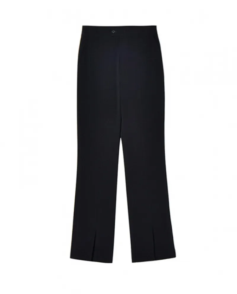 23 Autunno New Slim Fit Nero Casual Pantaloni larghi Fessura anteriore Micro-flare Pantaloni dimagranti a vita alta per le donne