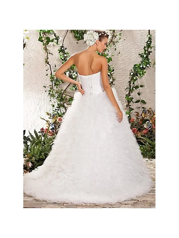 Abito da sposa A-line con gonna in tulle vaporosa piena di piccole balze