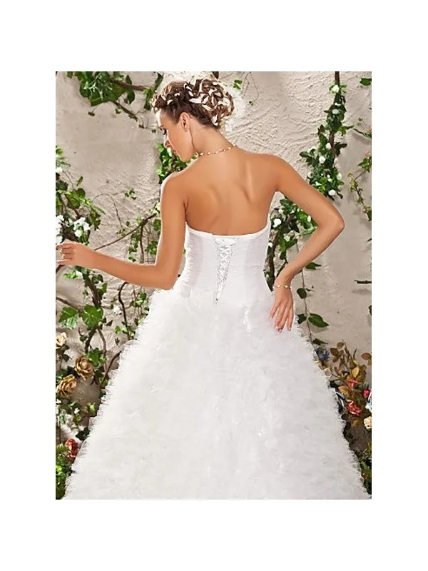 Abito da sposa A-line con gonna in tulle vaporosa piena di piccole balze