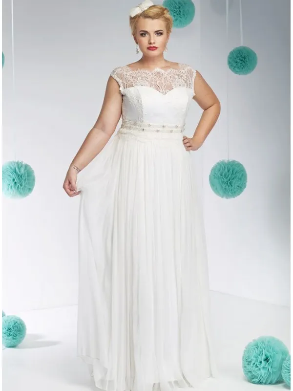 Abito da Sposa Online con gonna in Georgette e corpetto ricamato con Scollo di Pizzo