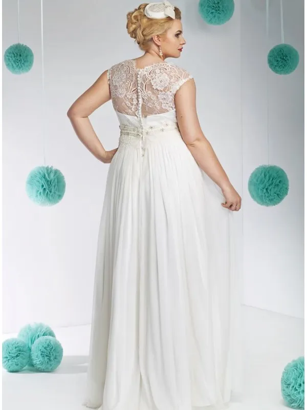 Abito da Sposa Online con gonna in Georgette e corpetto ricamato con Scollo di Pizzo