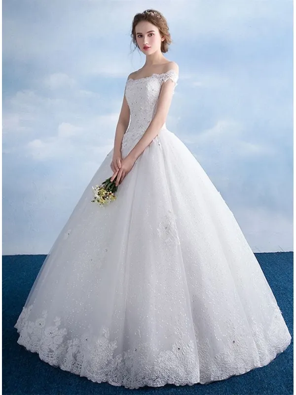 Abito da Sposa principesco con gonna brillantinata glitter e corpetto in pizzo