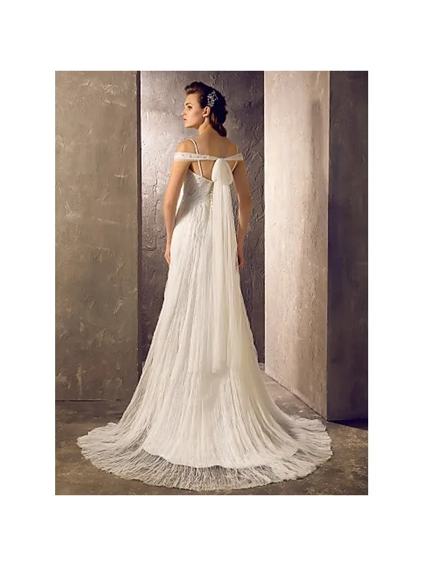 Abito da sposa stile impero con gonna in tulle plisse e corpetto con perline