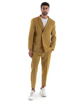 Abito Uomo Doppiopetto Vestito Viscosa Completo Giacca Pantaloni Senape Elegante Cerimonia GIOSAL-OU2168A