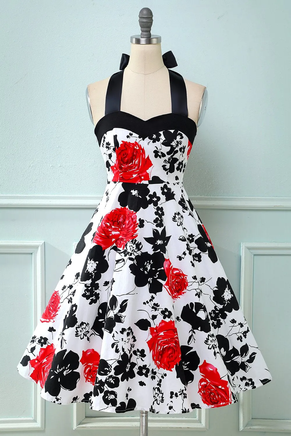 Abito vintage retrò stampato Halter