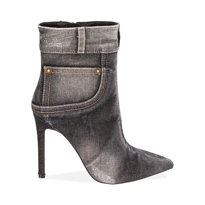Ankle boots jeans nero, tacco 10,5 cm