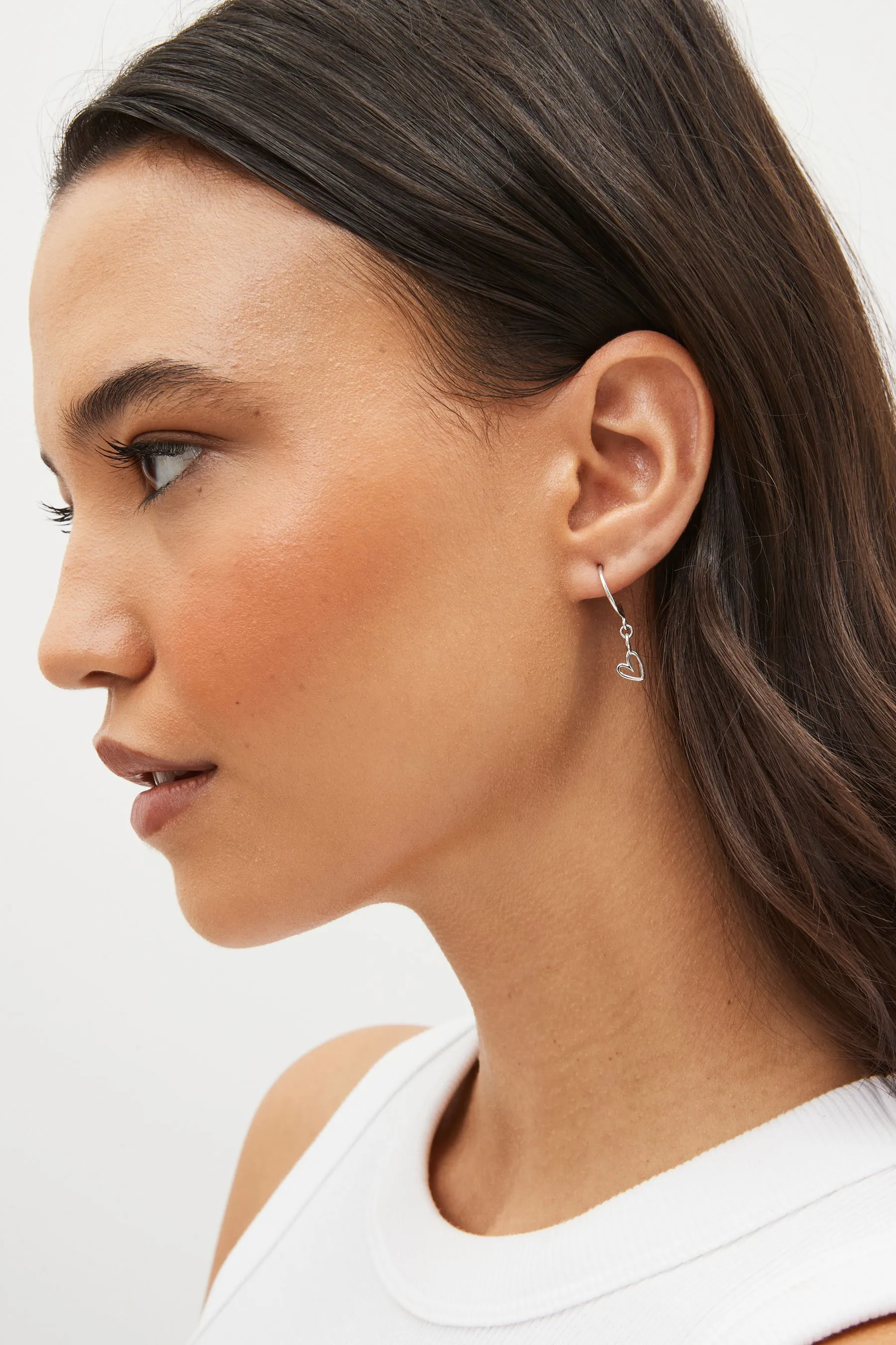 Argento sterling  - Orecchini a cerchio pendenti con cuore