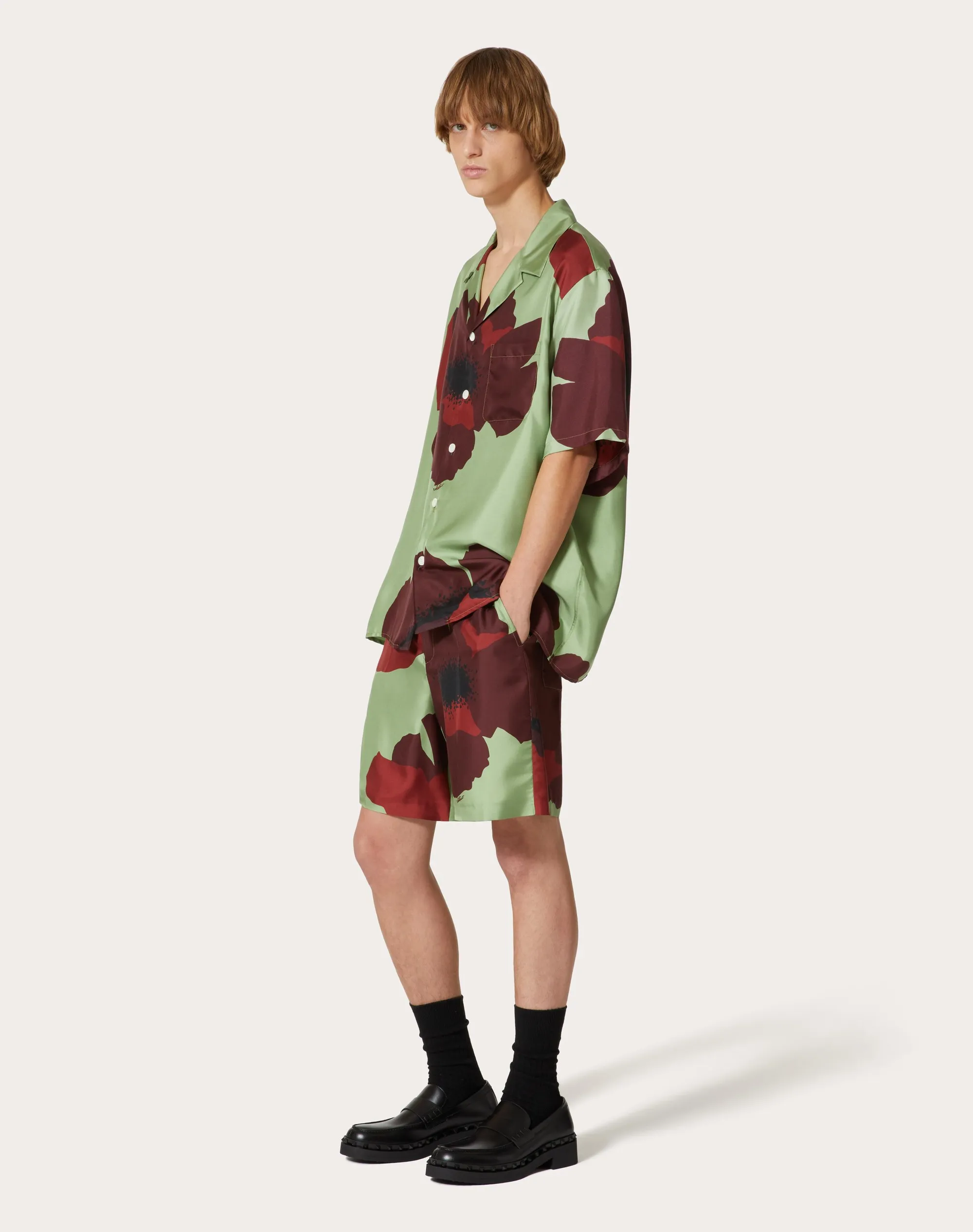 BERMUDA IN TWILL DI SETA CON STAMPA VALENTINO FLOWER PORTRAIT