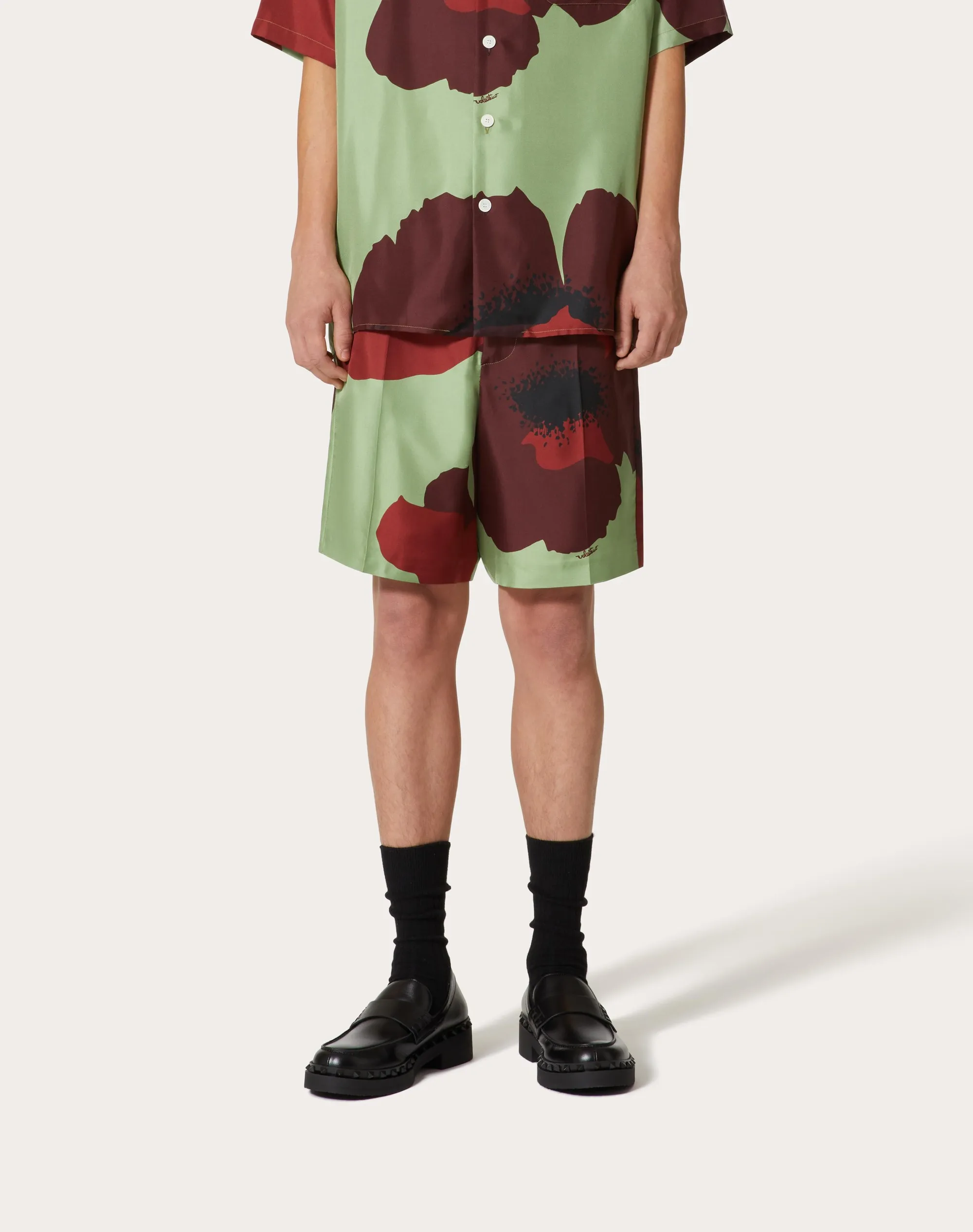 BERMUDA IN TWILL DI SETA CON STAMPA VALENTINO FLOWER PORTRAIT