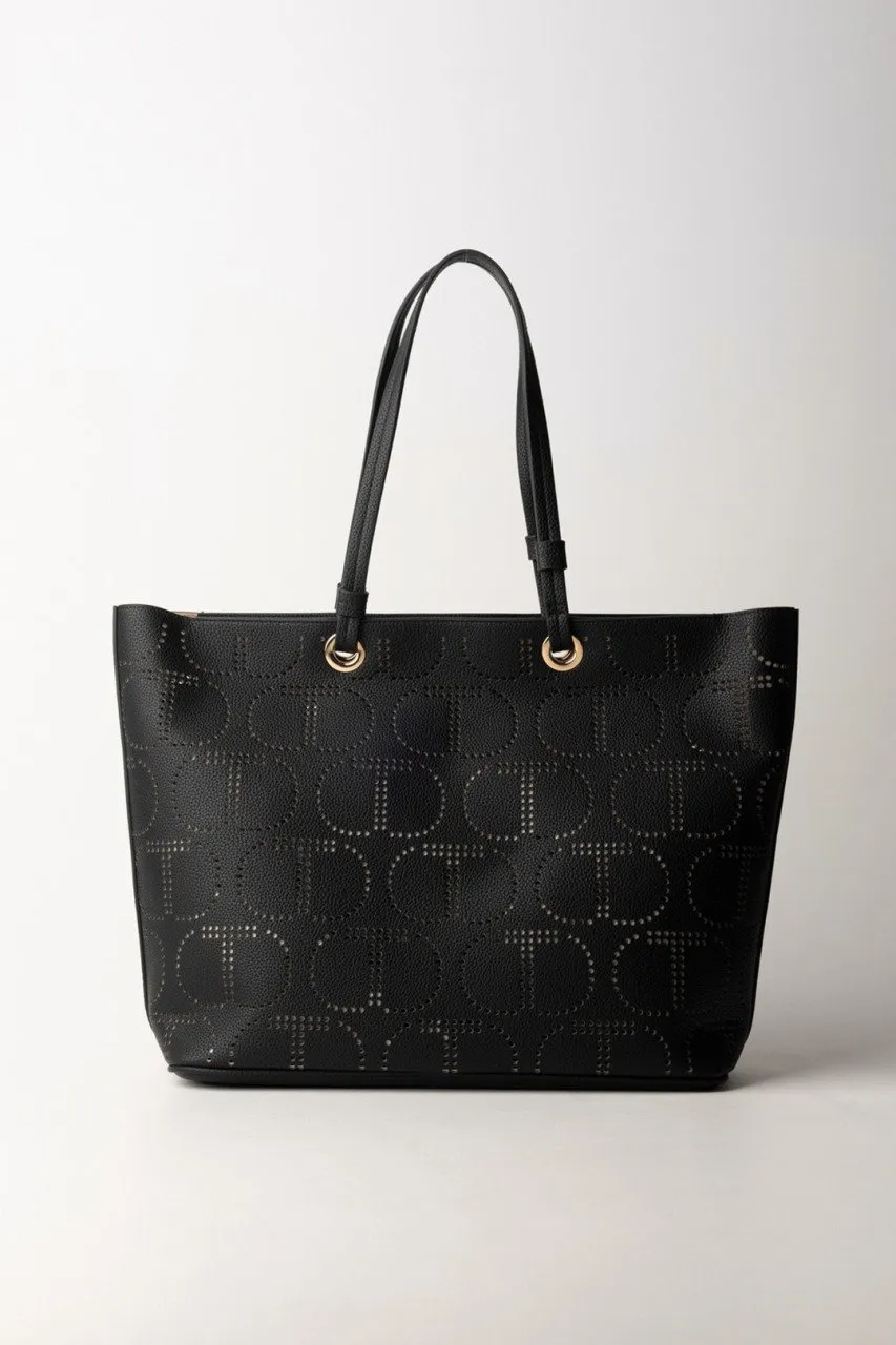 Borsa Tote con logo traforato Nero