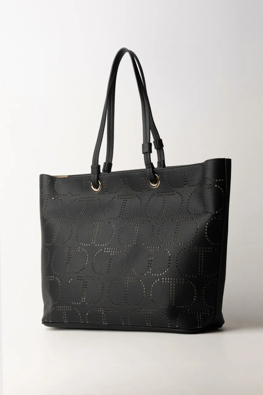 Borsa Tote con logo traforato Nero