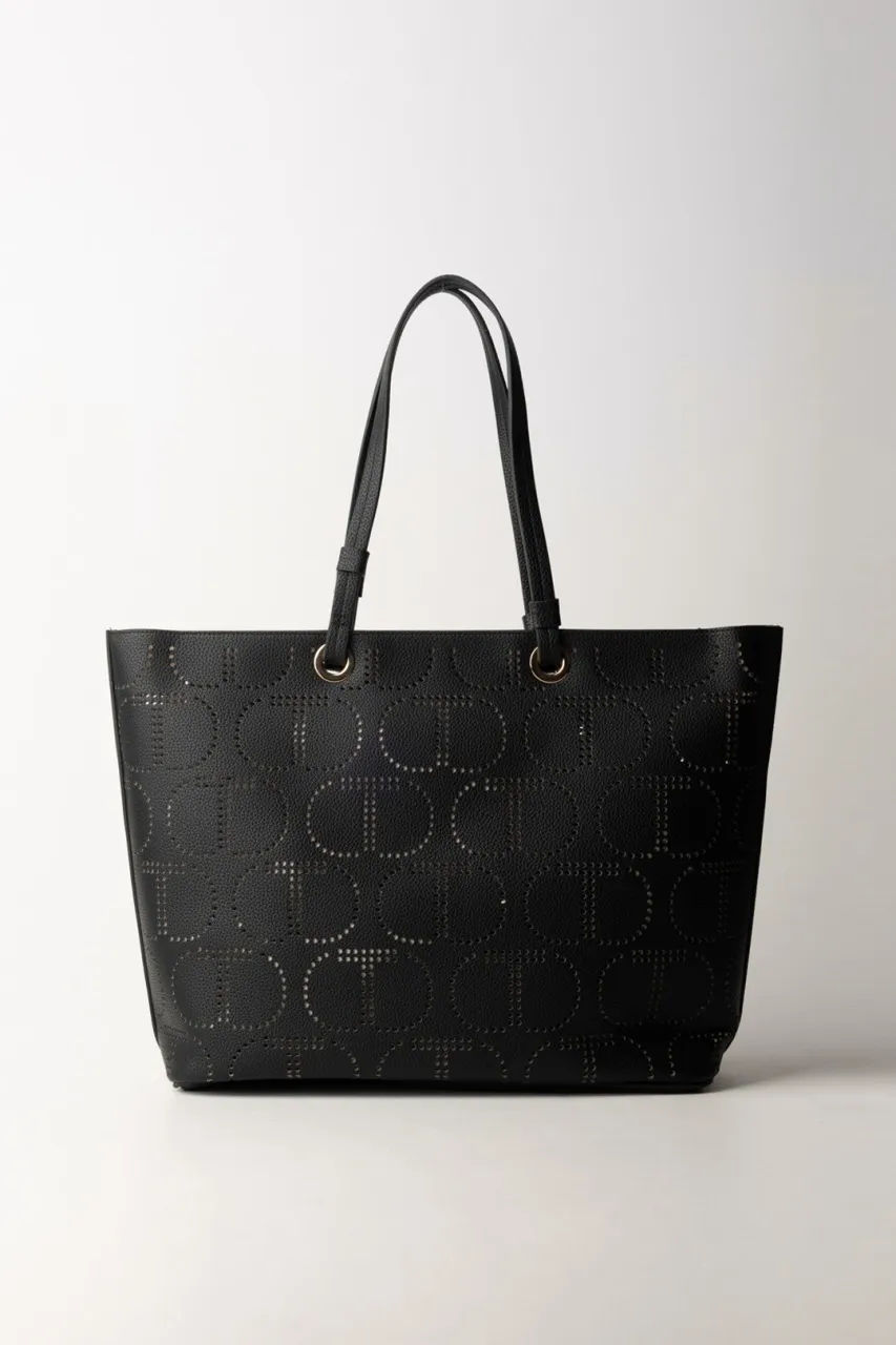 Borsa Tote con logo traforato Nero