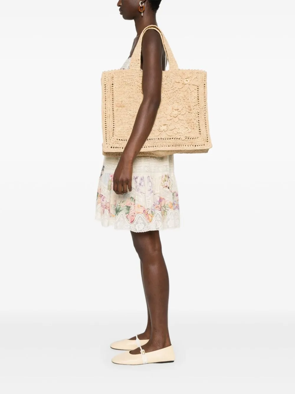 Borsa tote Floral in raffia beige Zimmermann - donna