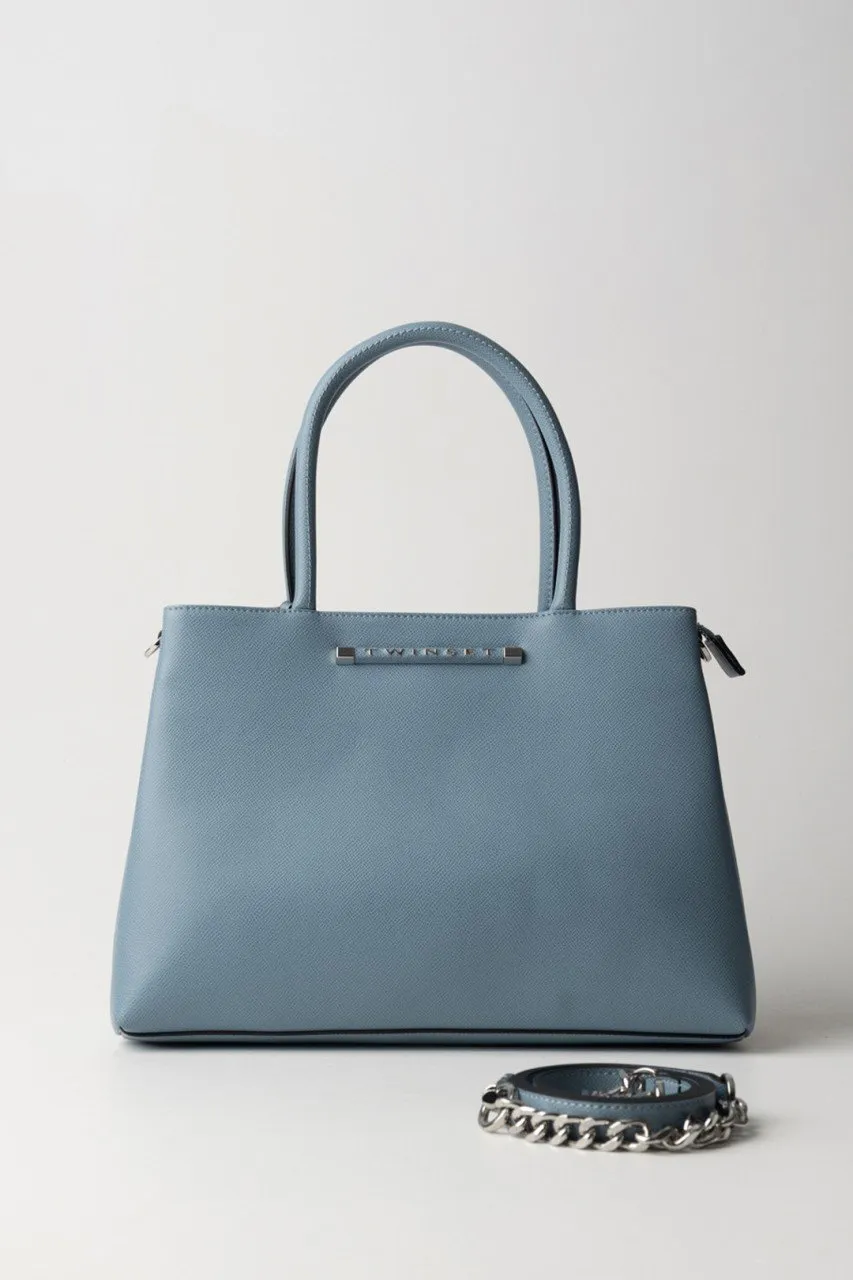 Borsa tote media con logo lettering BLUE TEAR