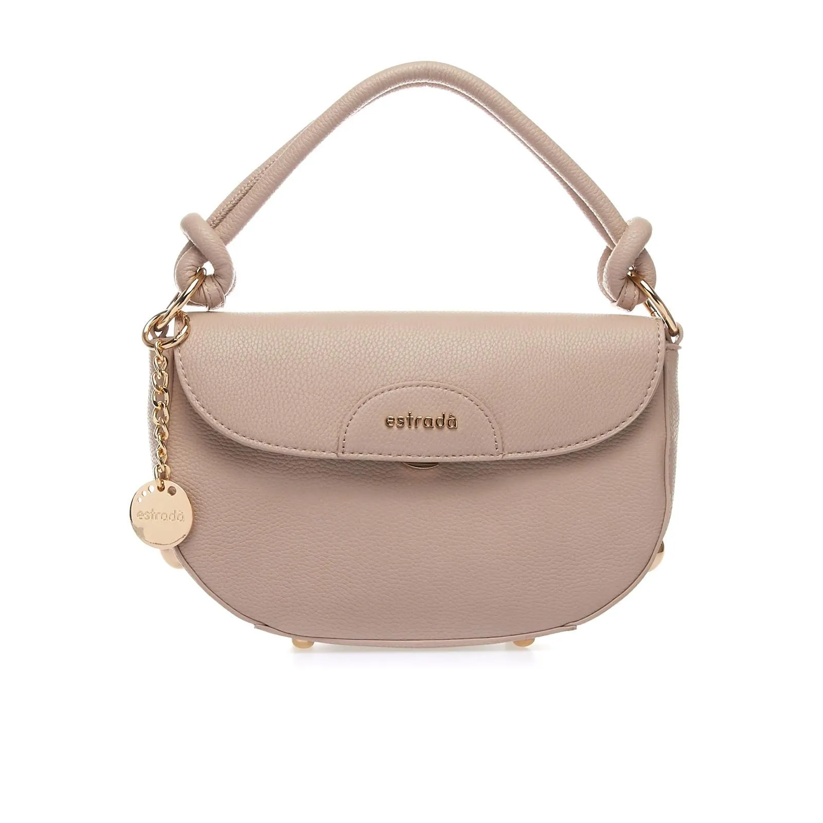 Borsetta beige con ciondolo e logo