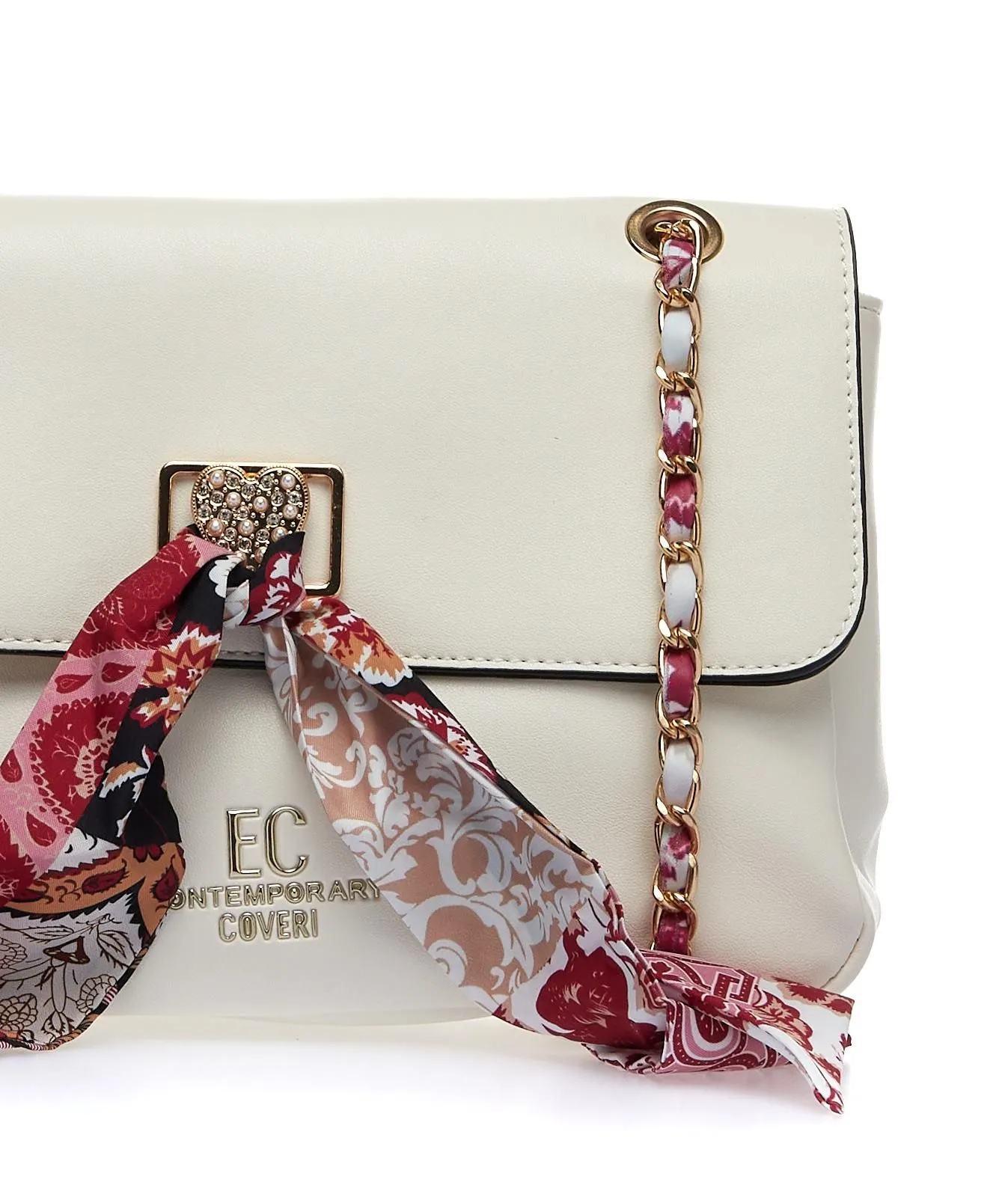 Borsetta bianca con tracolla e dettaglio foulard