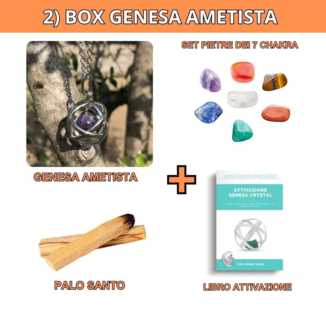 Box risparmio collana con ciondolo genesa Ametista e pietre dei 7 chakra