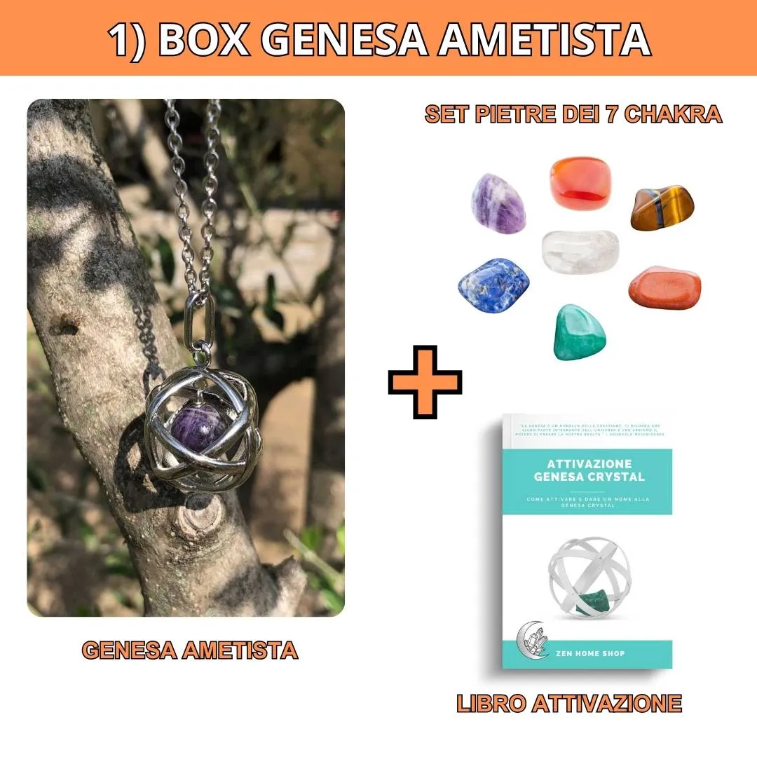 Box risparmio collana con ciondolo genesa Ametista e pietre dei 7 chakra