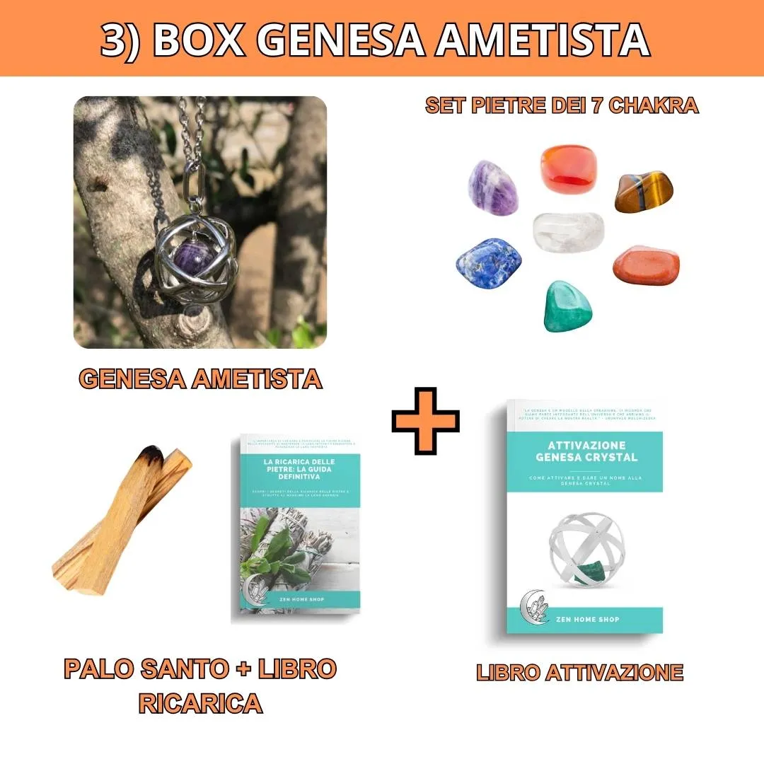 Box risparmio collana con ciondolo genesa Ametista e pietre dei 7 chakra