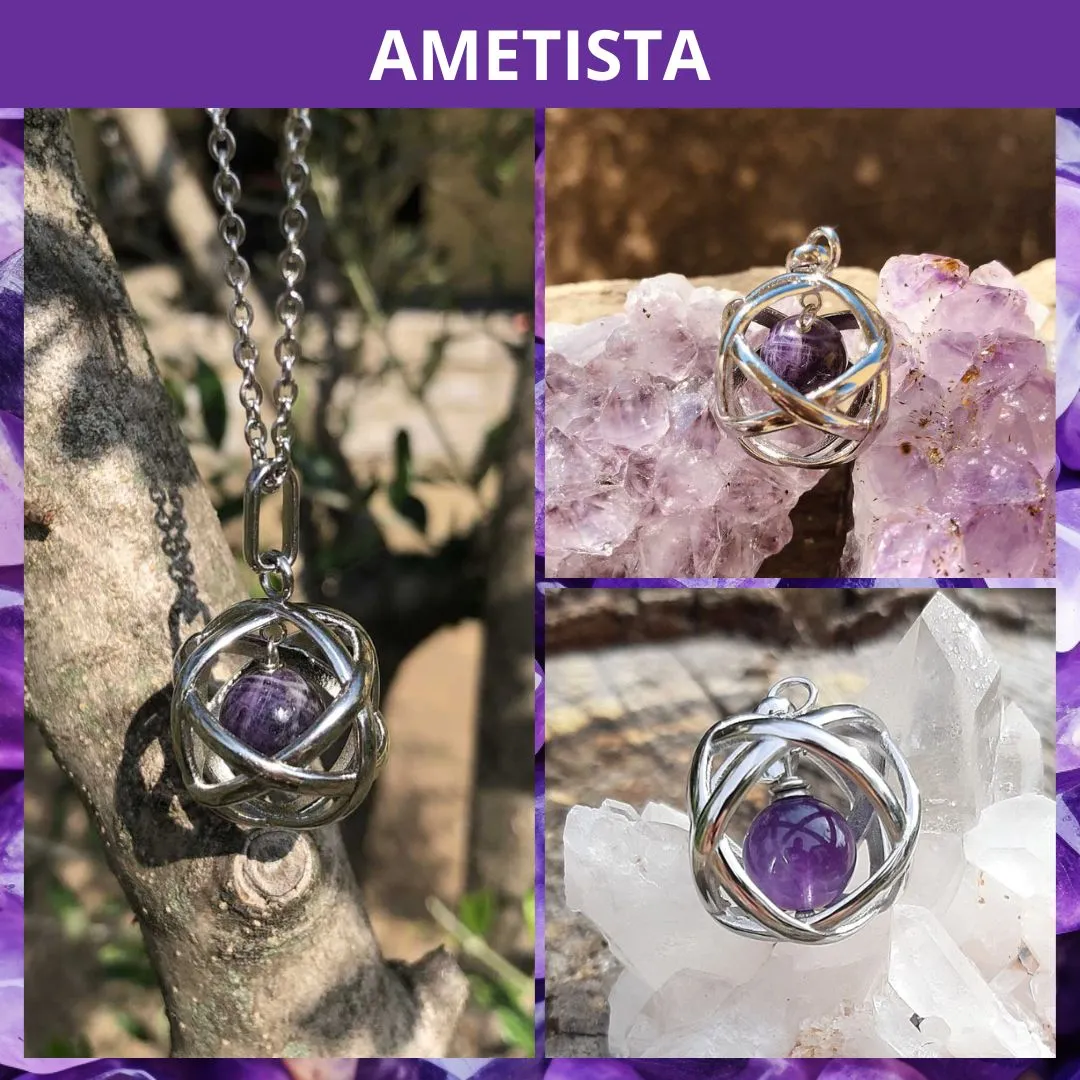 Box risparmio collana con ciondolo genesa Ametista e pietre dei 7 chakra