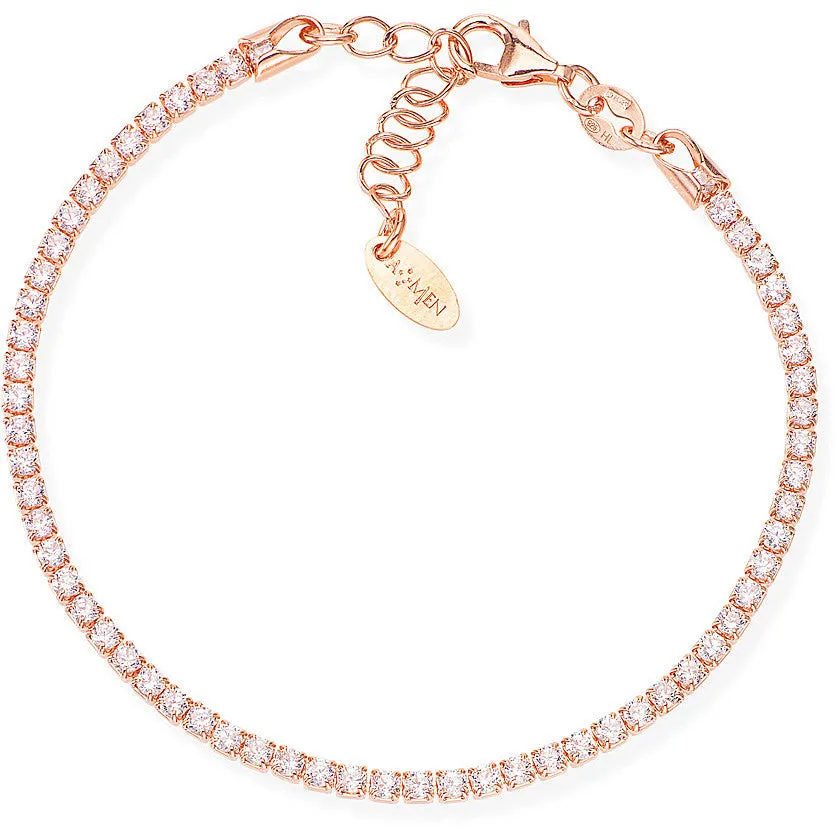 Bracciale Tennis argento rosè con cristalli bianchi