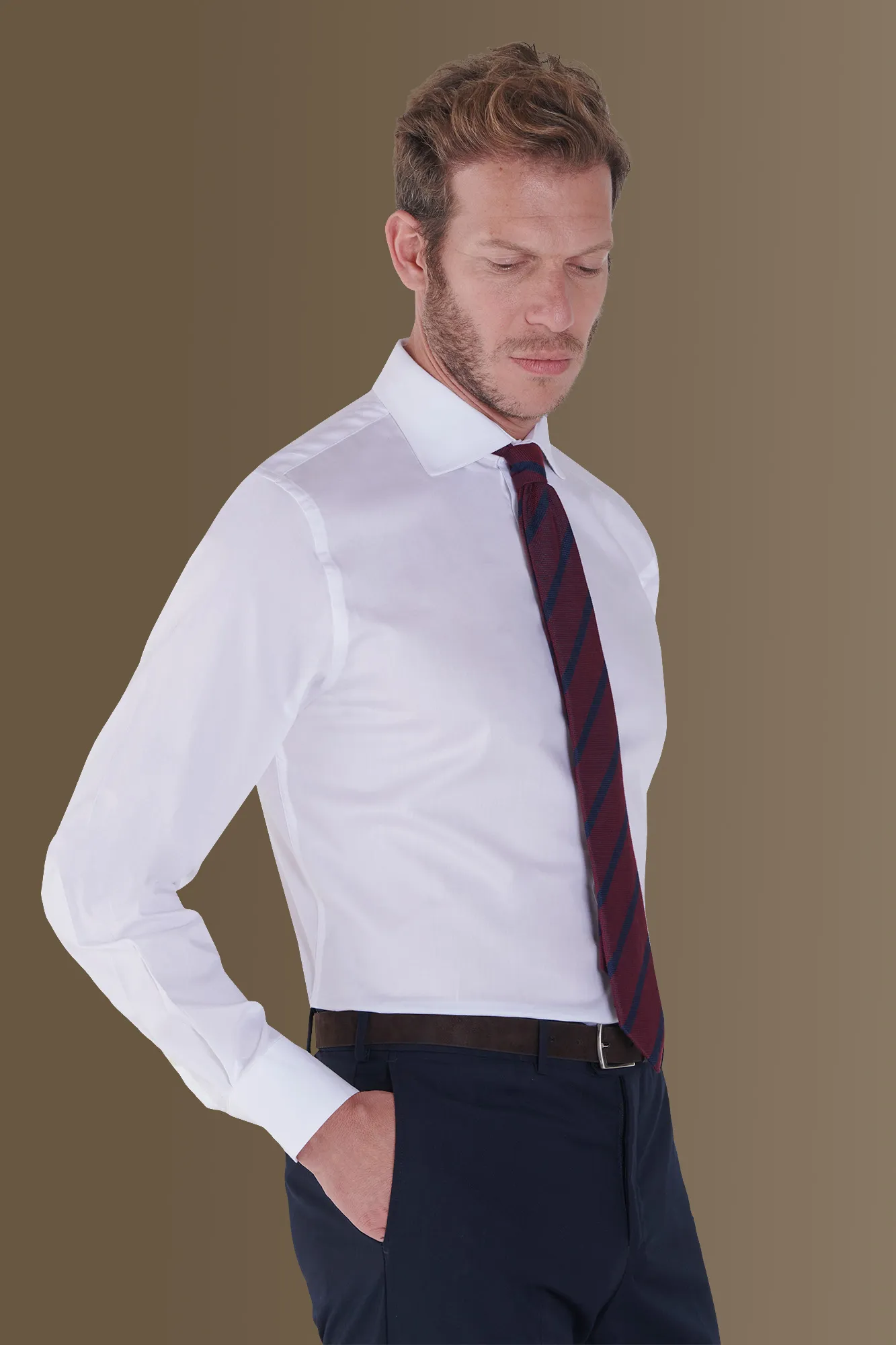 Camicia classica bianca uomo collo francese tinta unita twill