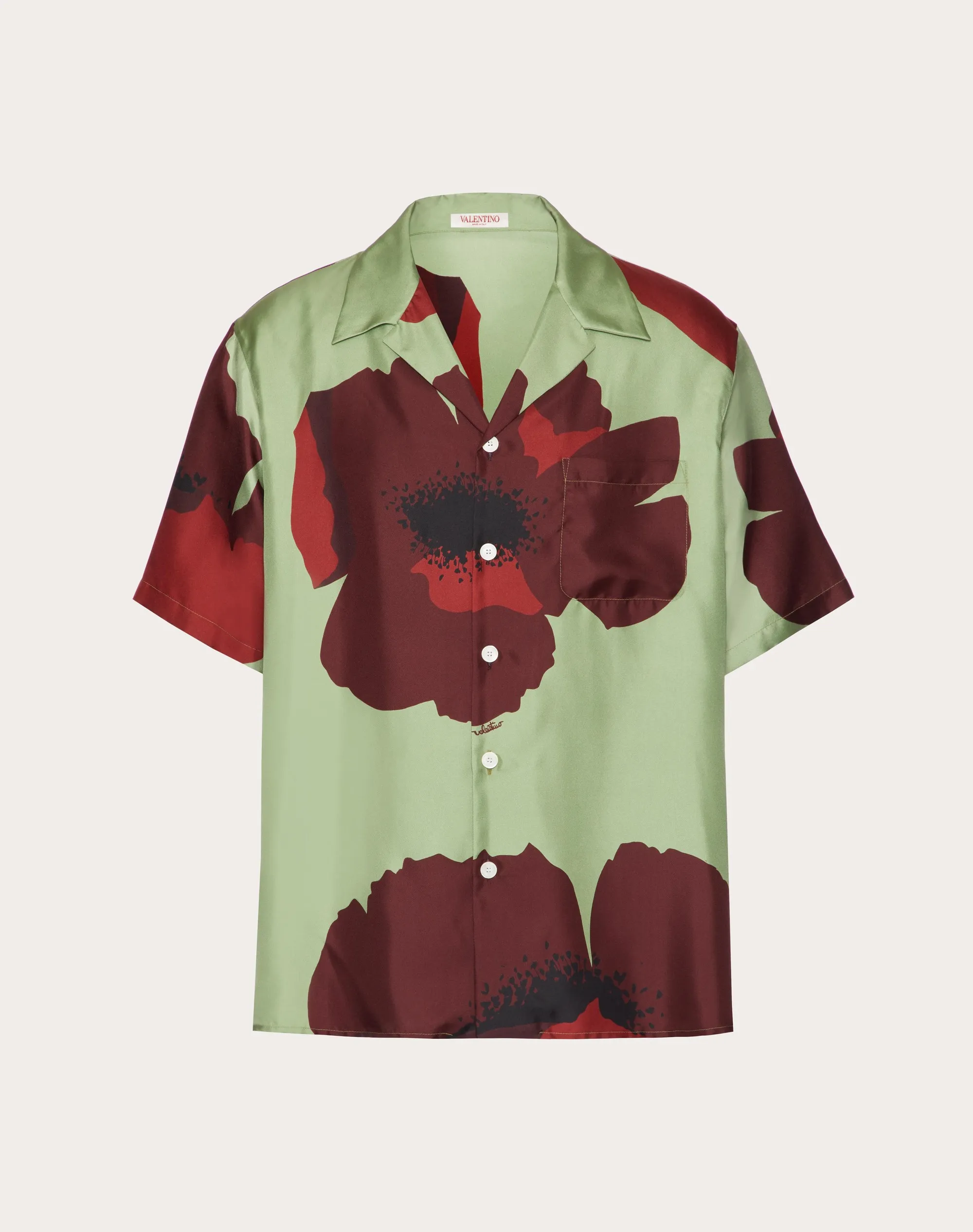CAMICIA DA BOWLING IN TWILL DI SETA CON STAMPA VALENTINO FLOWER PORTRAIT