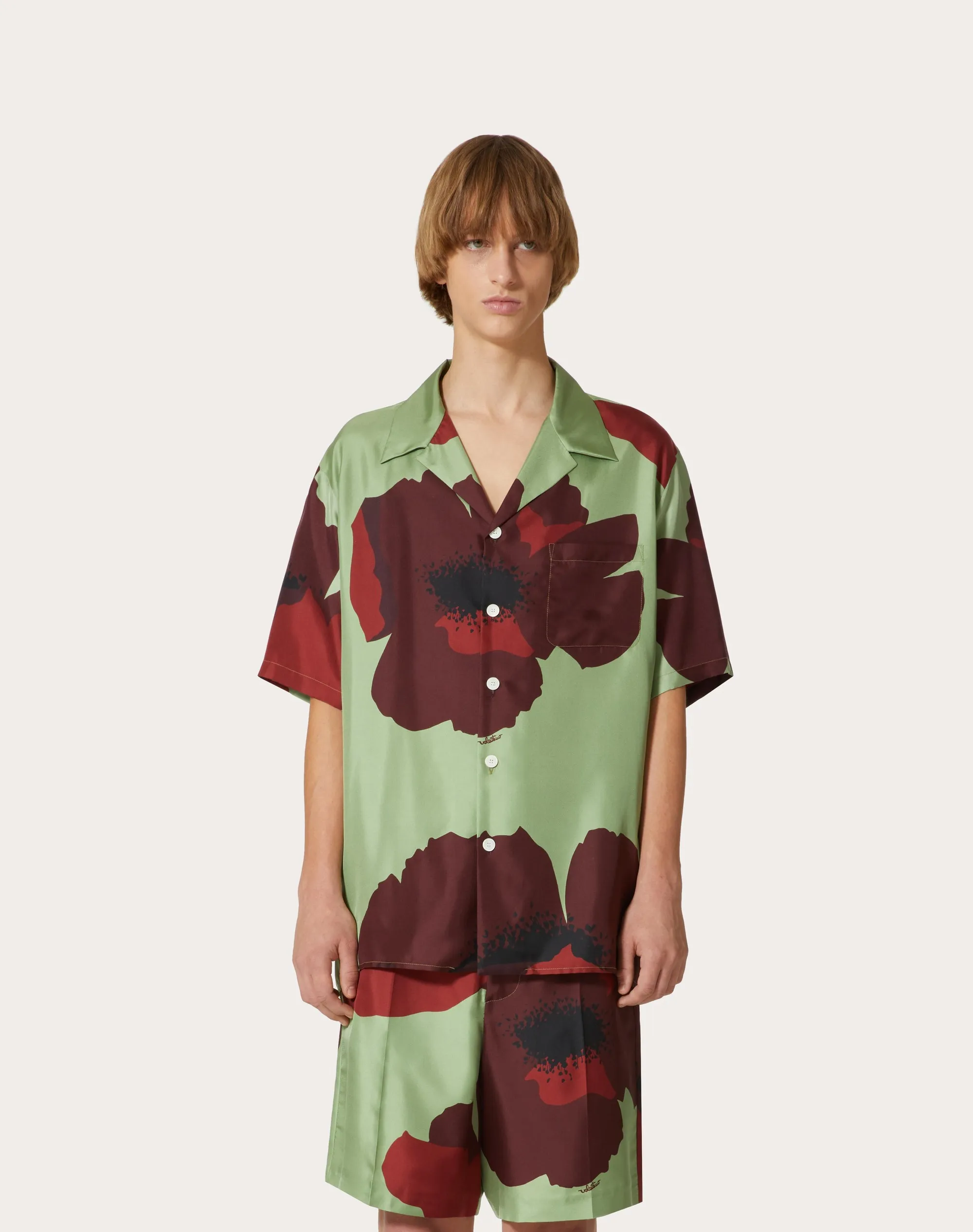 CAMICIA DA BOWLING IN TWILL DI SETA CON STAMPA VALENTINO FLOWER PORTRAIT