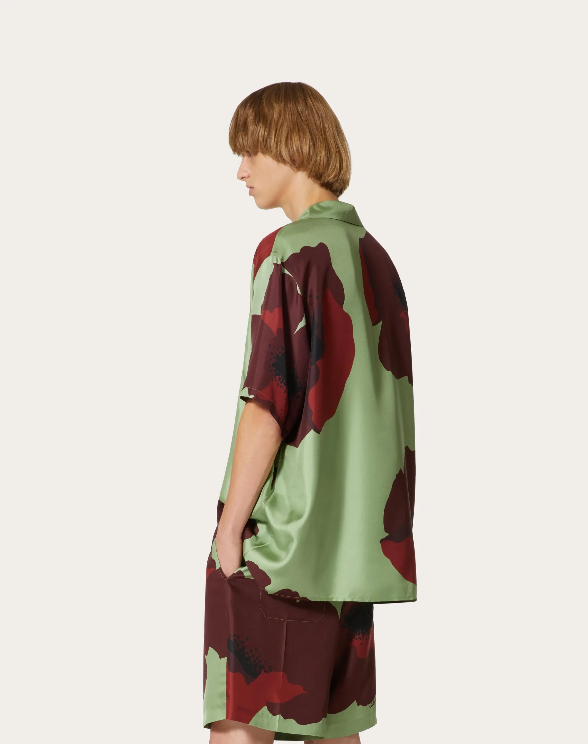 CAMICIA DA BOWLING IN TWILL DI SETA CON STAMPA VALENTINO FLOWER PORTRAIT