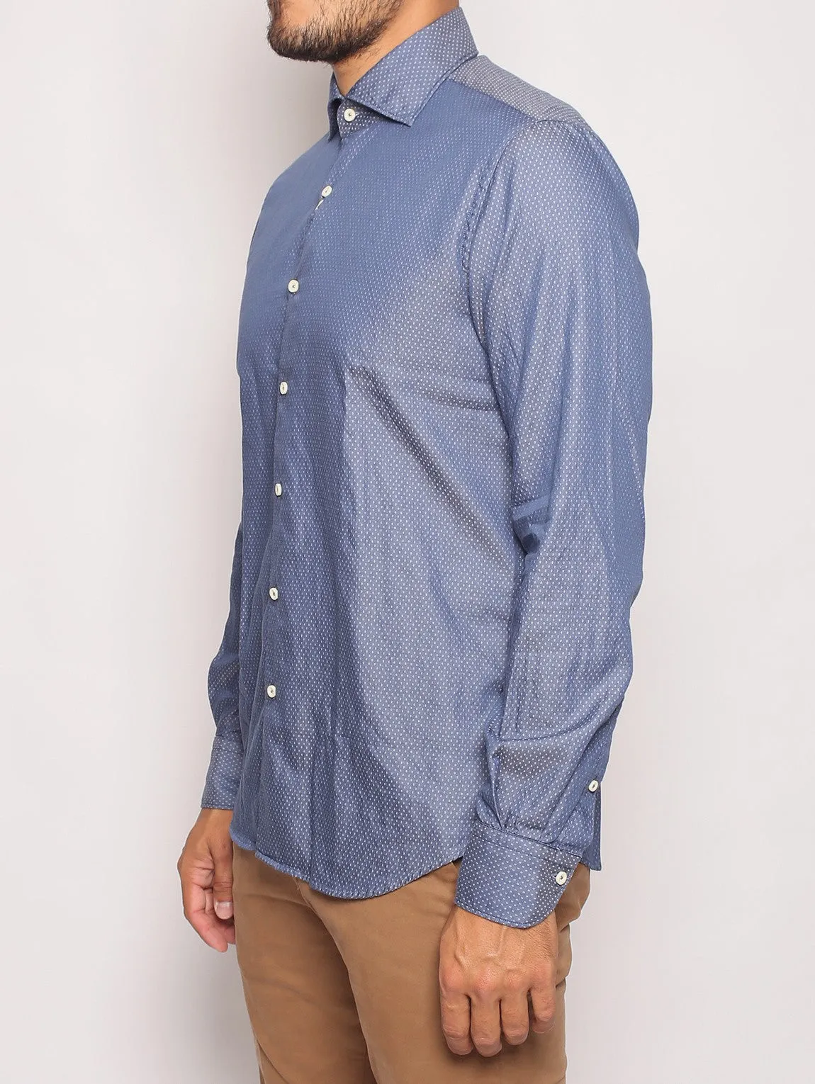 Camicia in Cotone Operato Navy