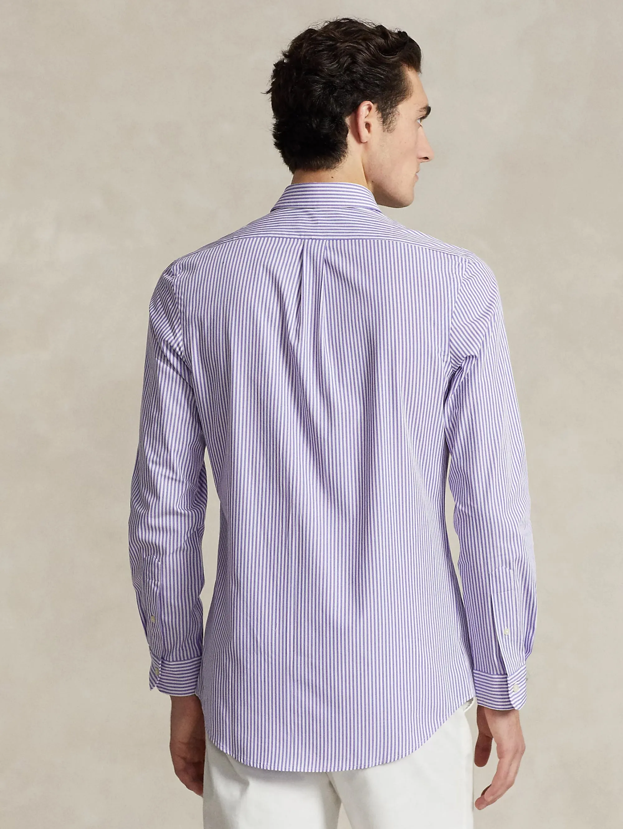 Camicia in Popeline Elasticizzato a Righe Lavanda/Bianco