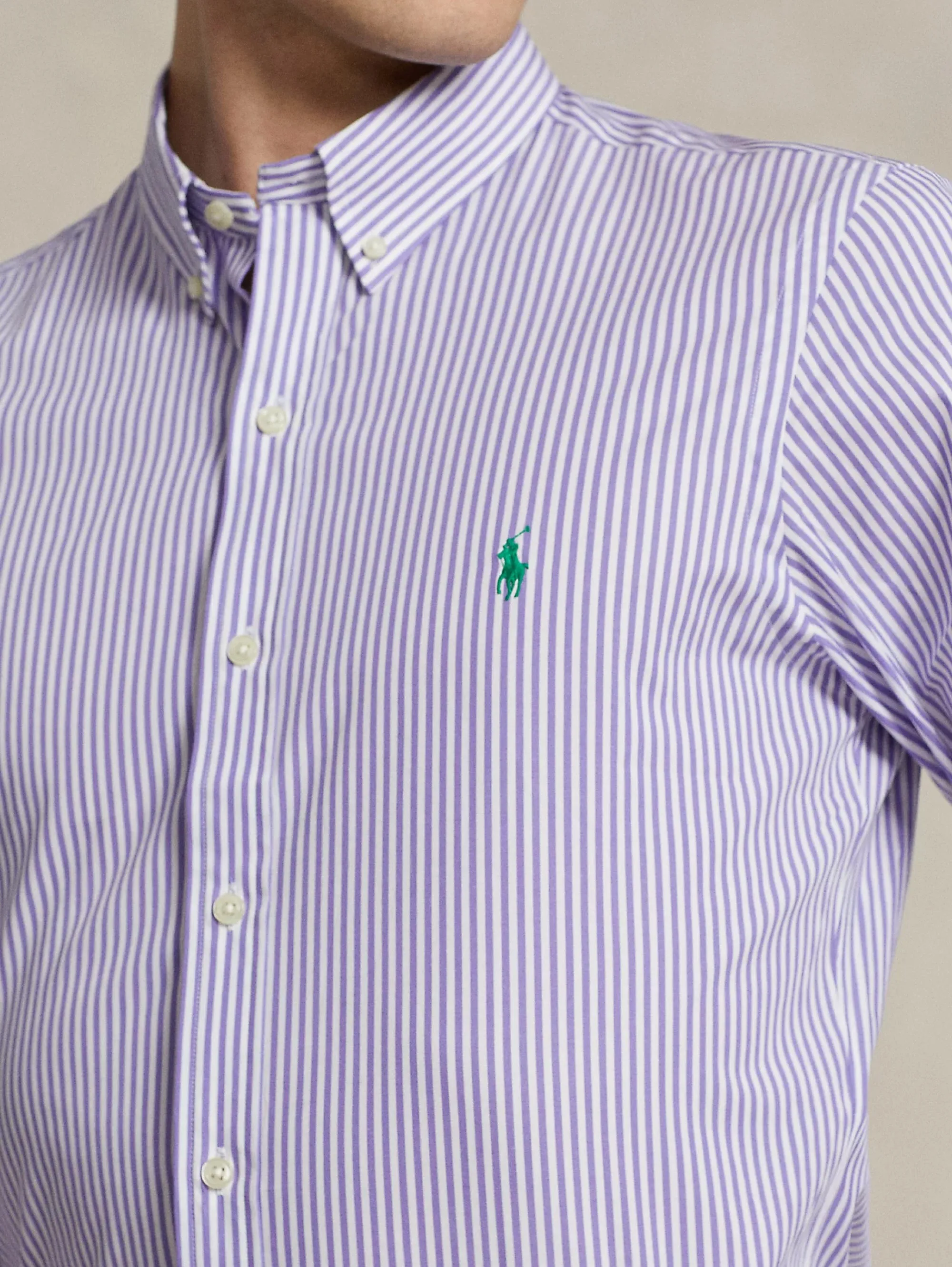 Camicia in Popeline Elasticizzato a Righe Lavanda/Bianco