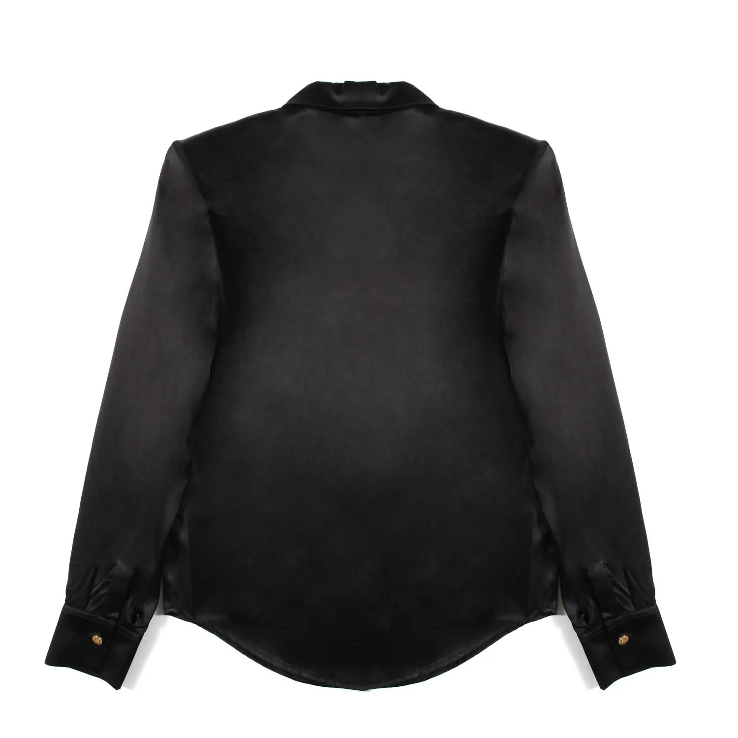 Camicia Nera Di Seta Con Bottoni Dorati