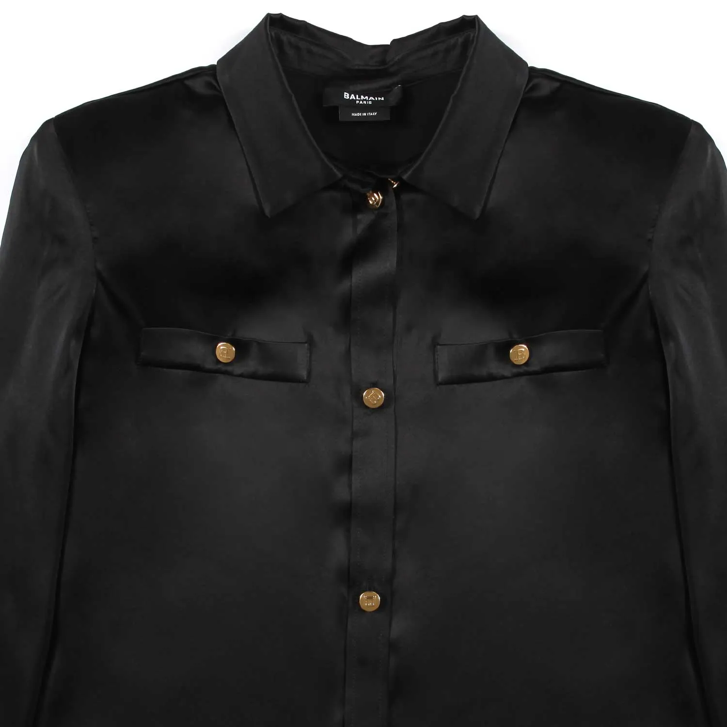 Camicia Nera Di Seta Con Bottoni Dorati