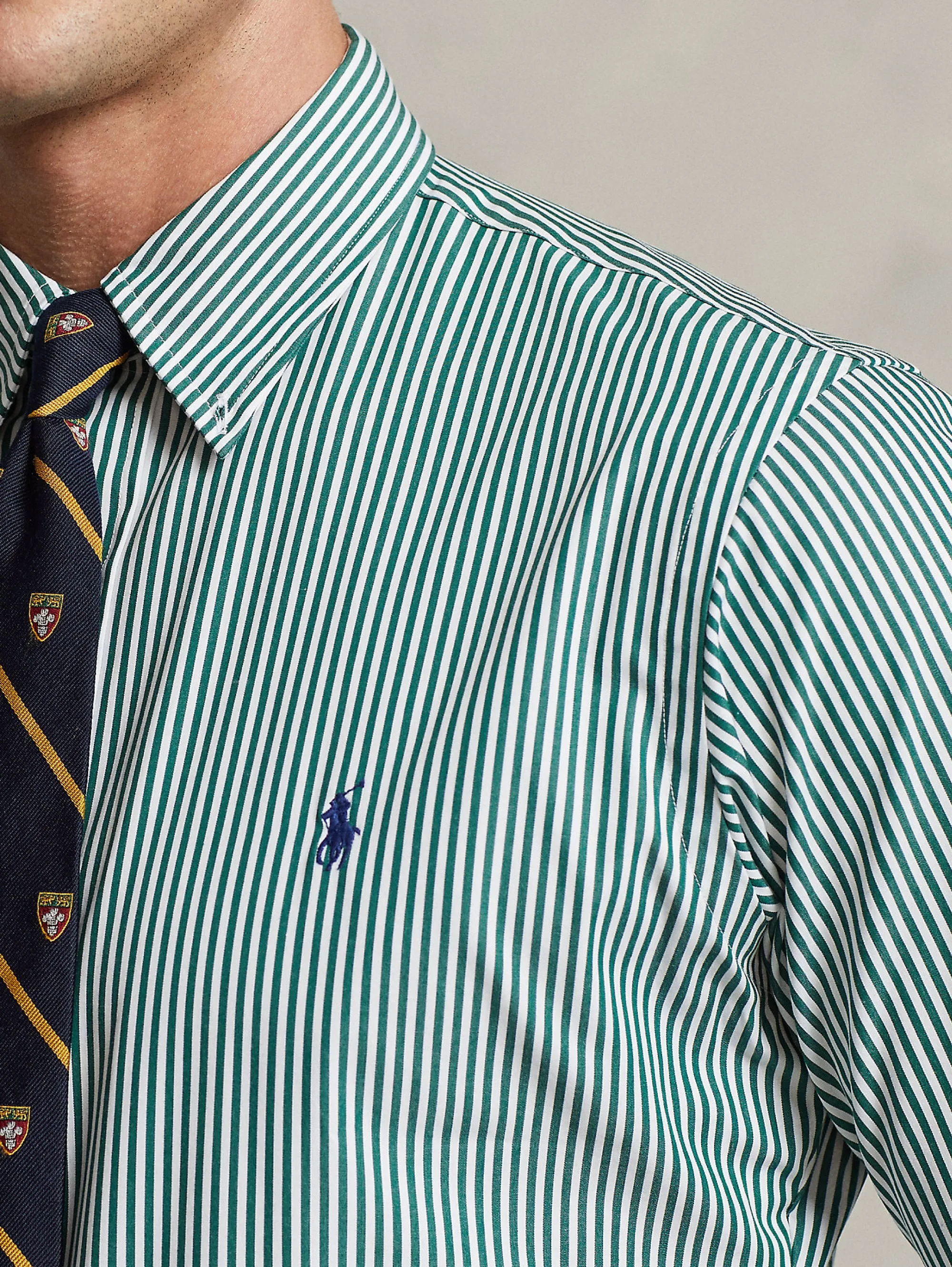 Camicia Sportiva Elasticizzata a Righe Verde/Bianco