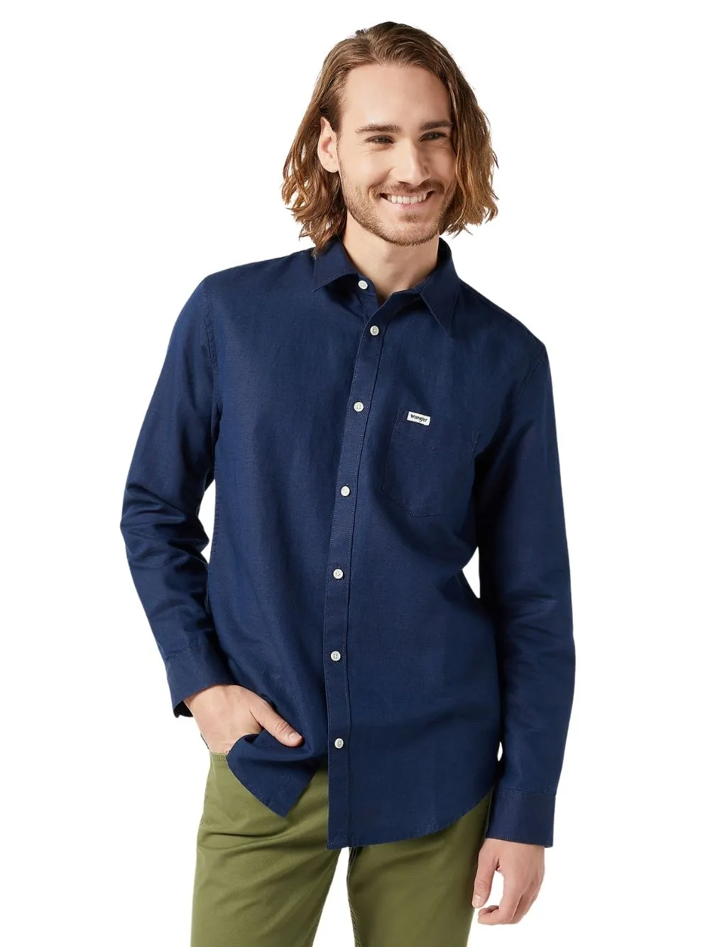 Camicia Uomo blu con logo sulla tasca