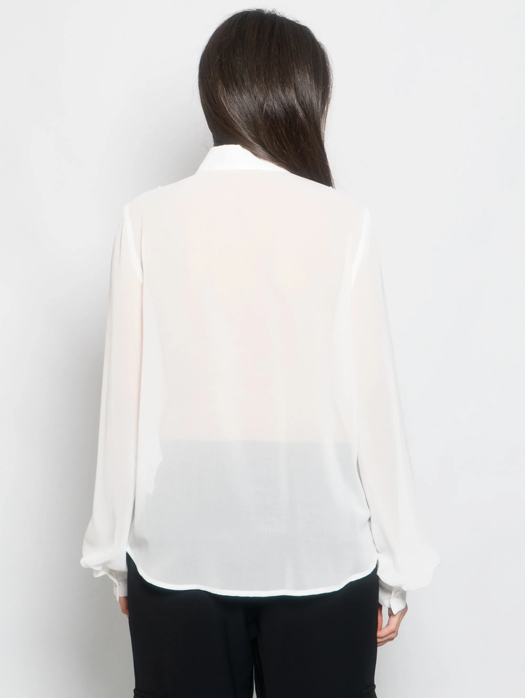 Camicia Velata con Dettagli in Pizzo Bianco