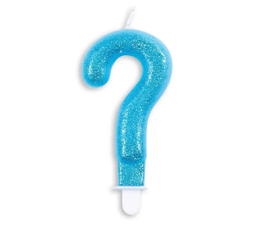 Candela di compleanno con glitter con punto interrogativo | colore blu