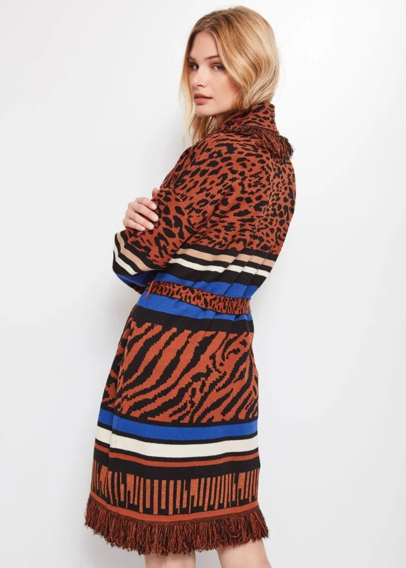 Cardigan animalier con frange