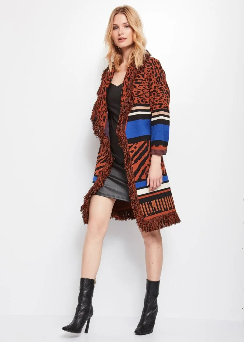 Cardigan animalier con frange