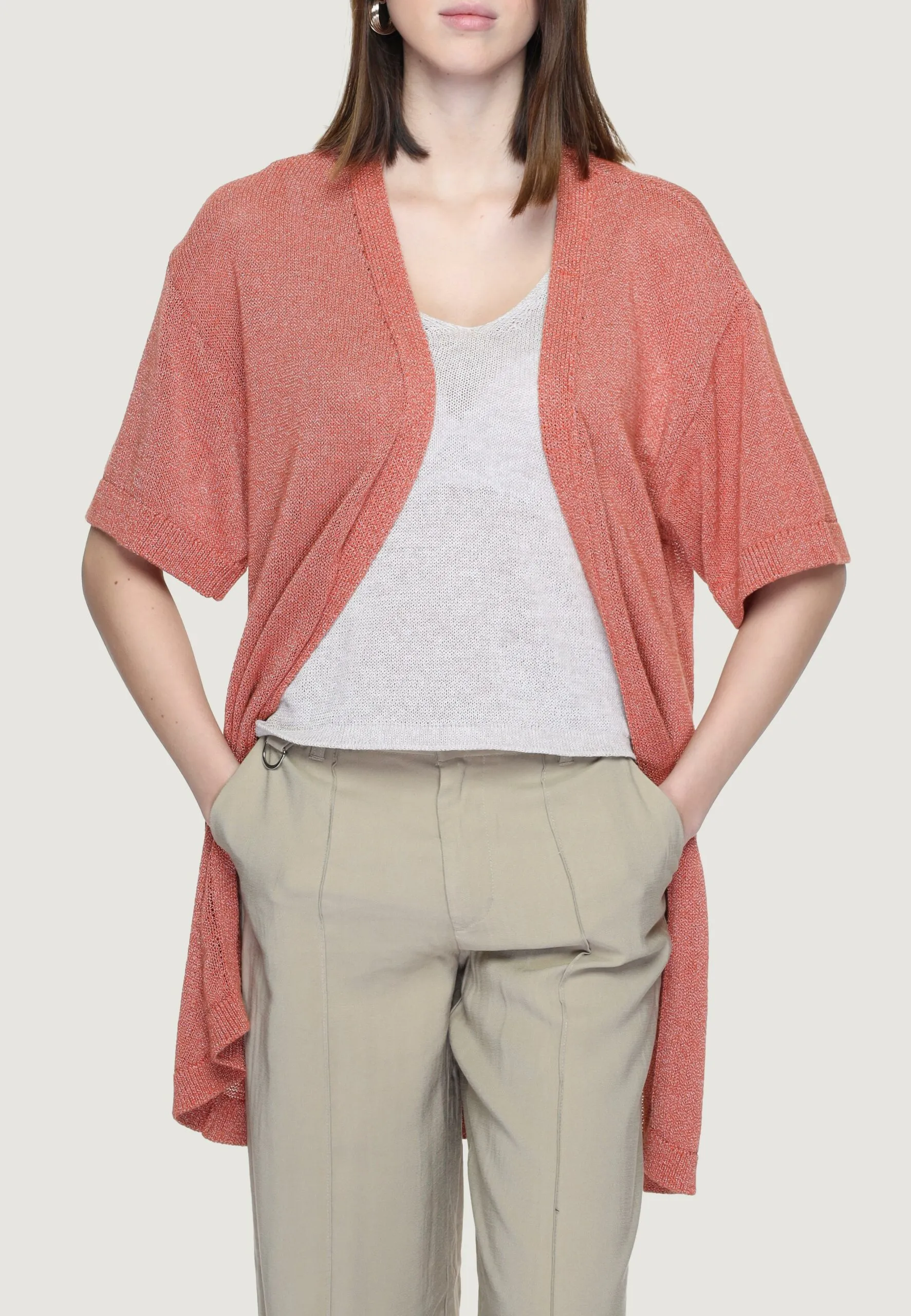 Cardigan Jacqueline De Yong Jdyshine Life L/S Open Kimono Knt Mattone