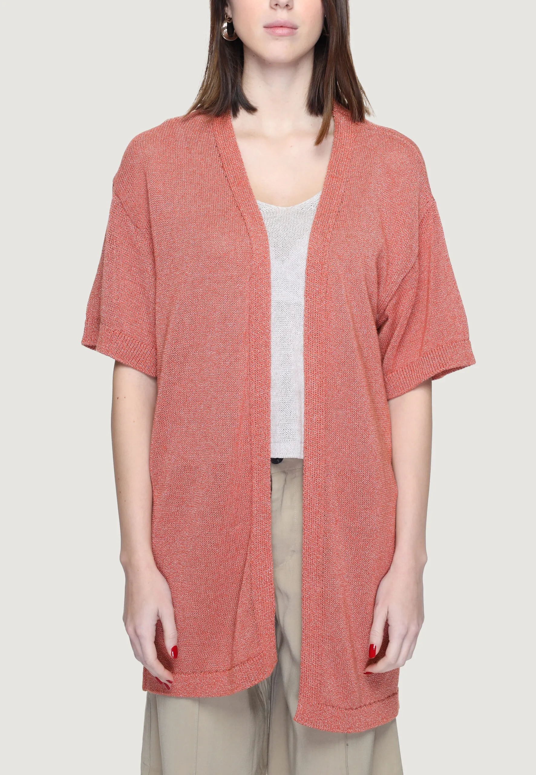 Cardigan Jacqueline De Yong Jdyshine Life L/S Open Kimono Knt Mattone