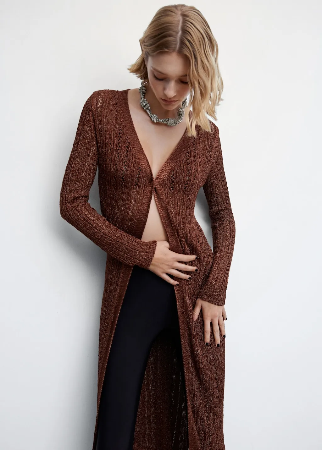 Cardigan lungo traforato