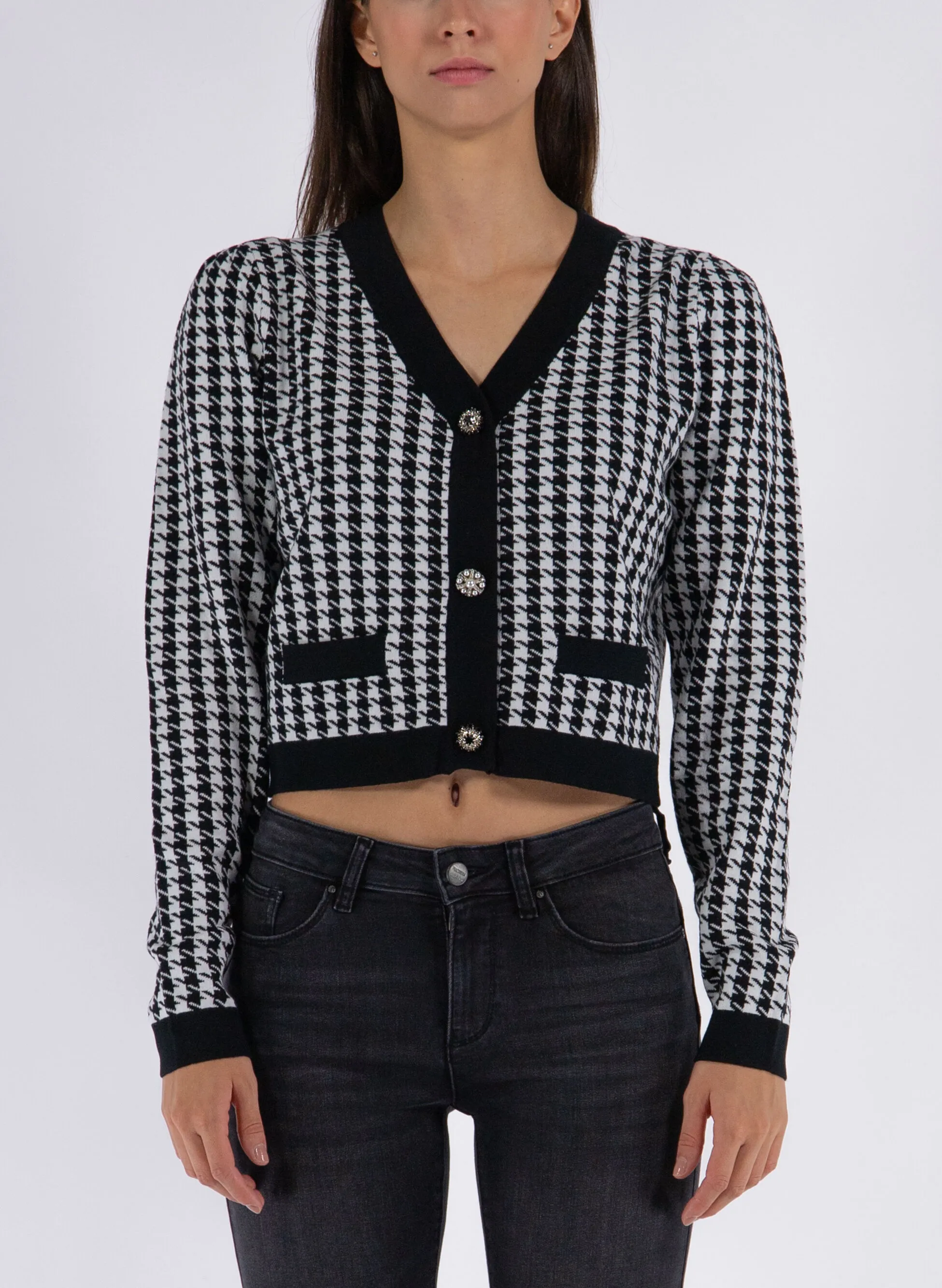 cardigan regular in jacquard pied de poule