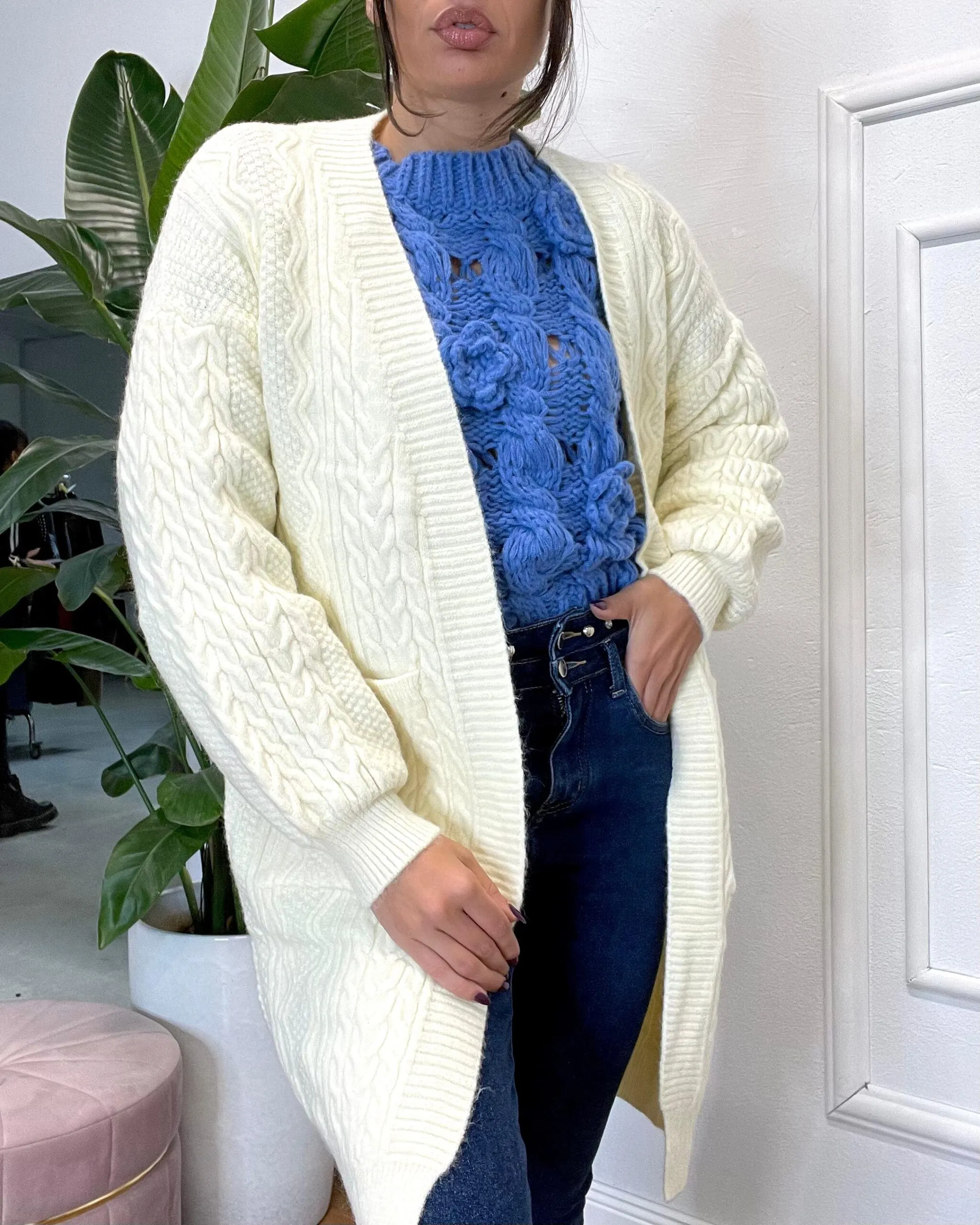 CARDIGAN TRECCIA 631 panna