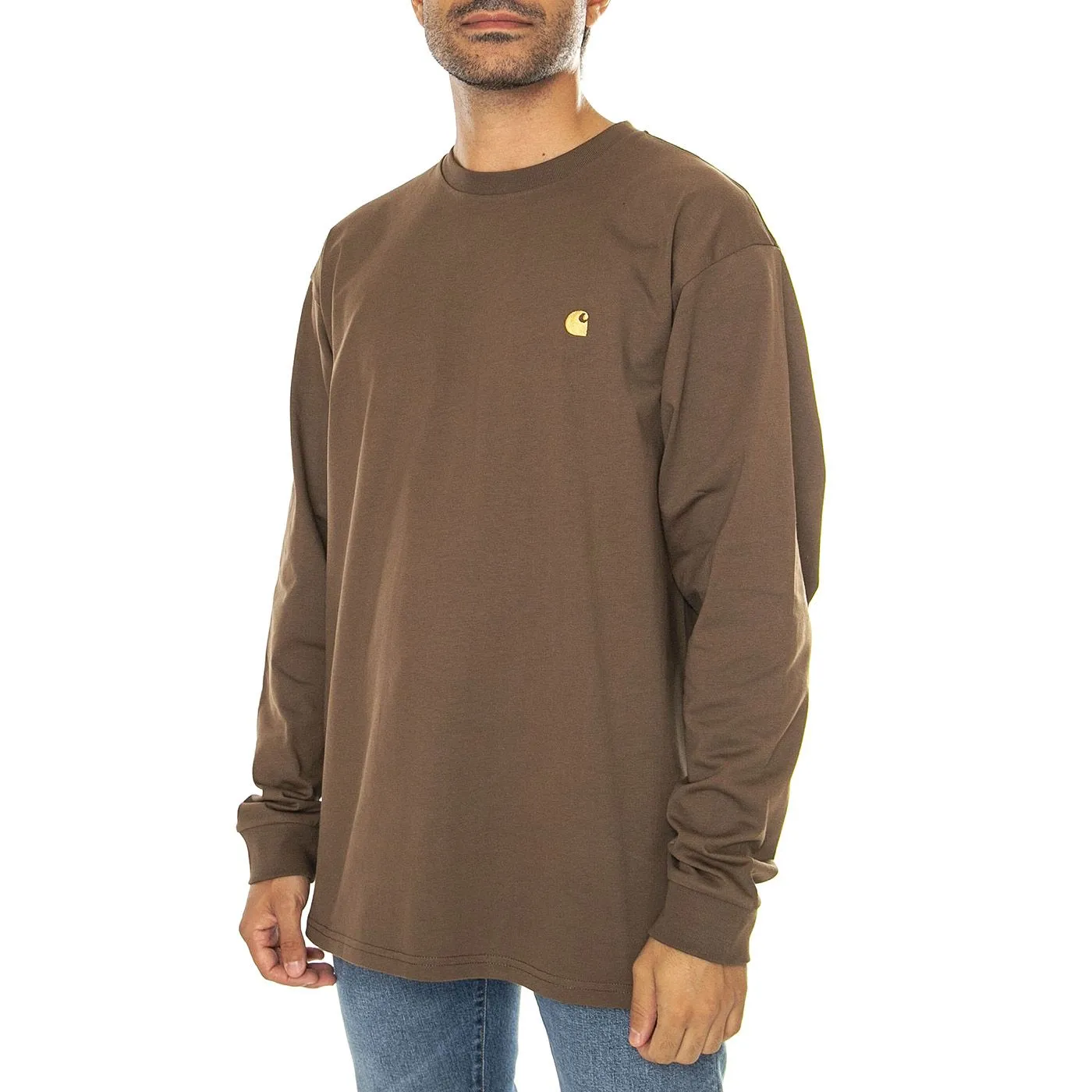 CARHARTT WIP L/S Chase T-Shirt Chocolate / Gold - Maglietta Girocollo Maniche Lunghe Uomo Marrone    