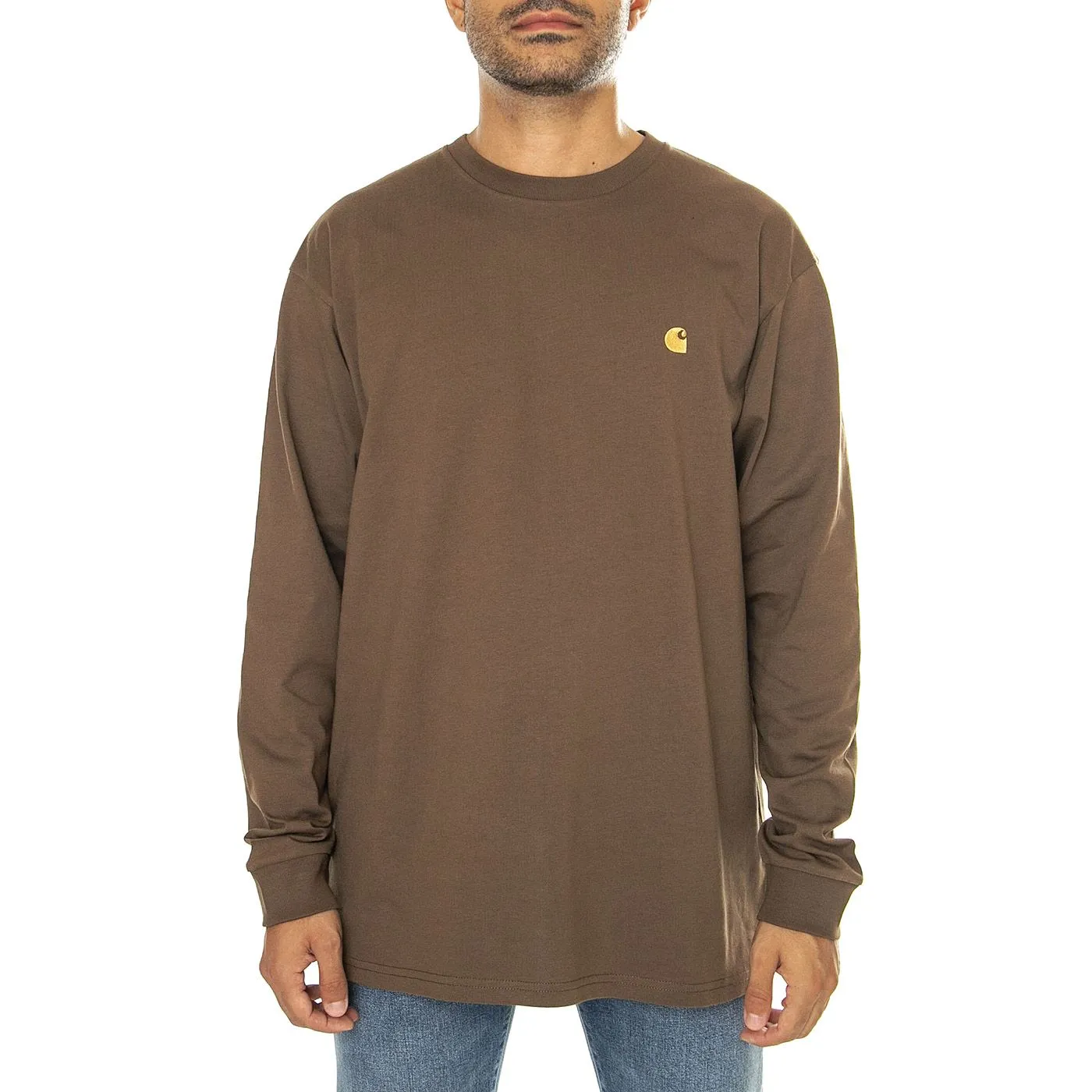 CARHARTT WIP L/S Chase T-Shirt Chocolate / Gold - Maglietta Girocollo Maniche Lunghe Uomo Marrone    