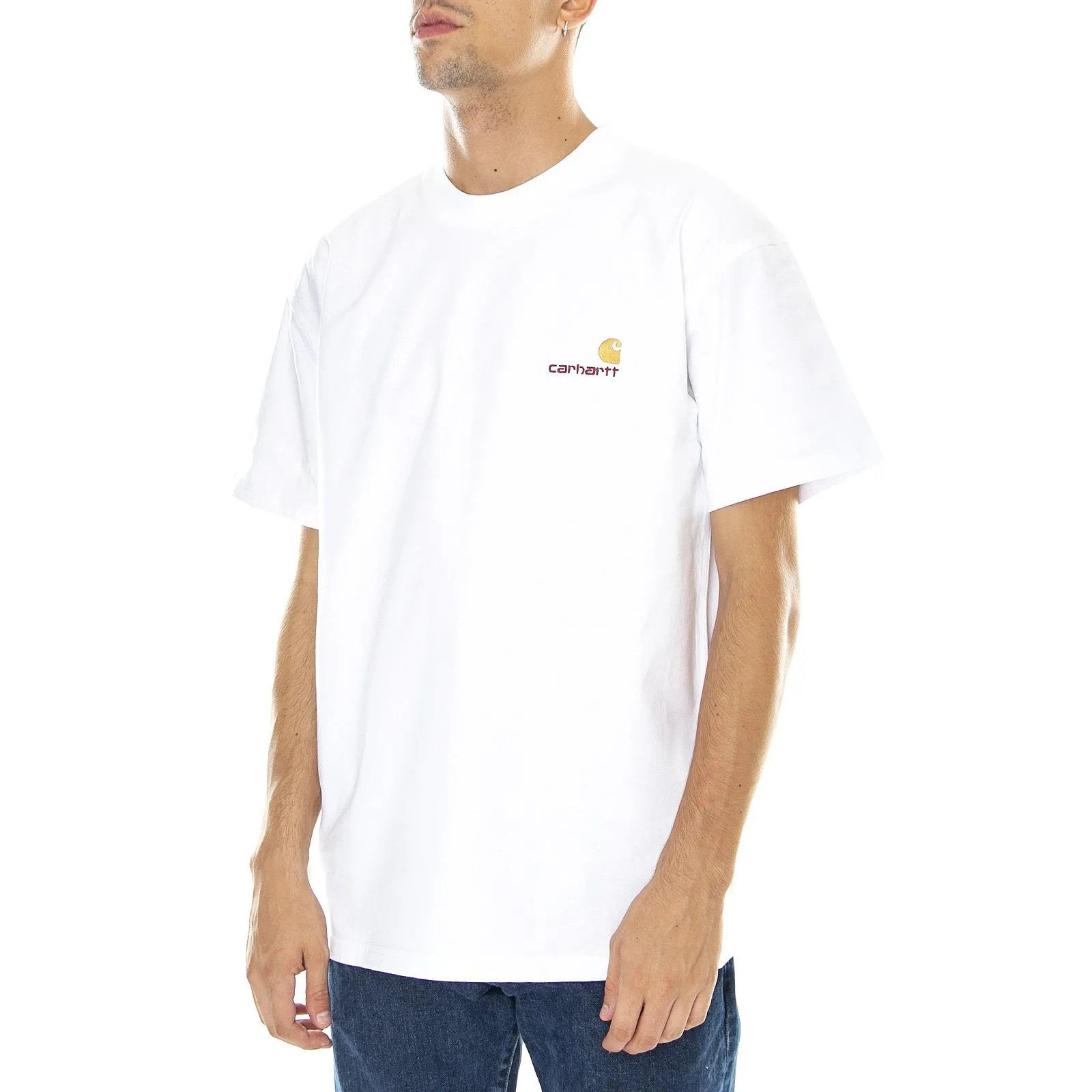 CARHARTT WIP M' S/S American Script T-Shirt White - Maglietta Girocollo Uomo Bianca    